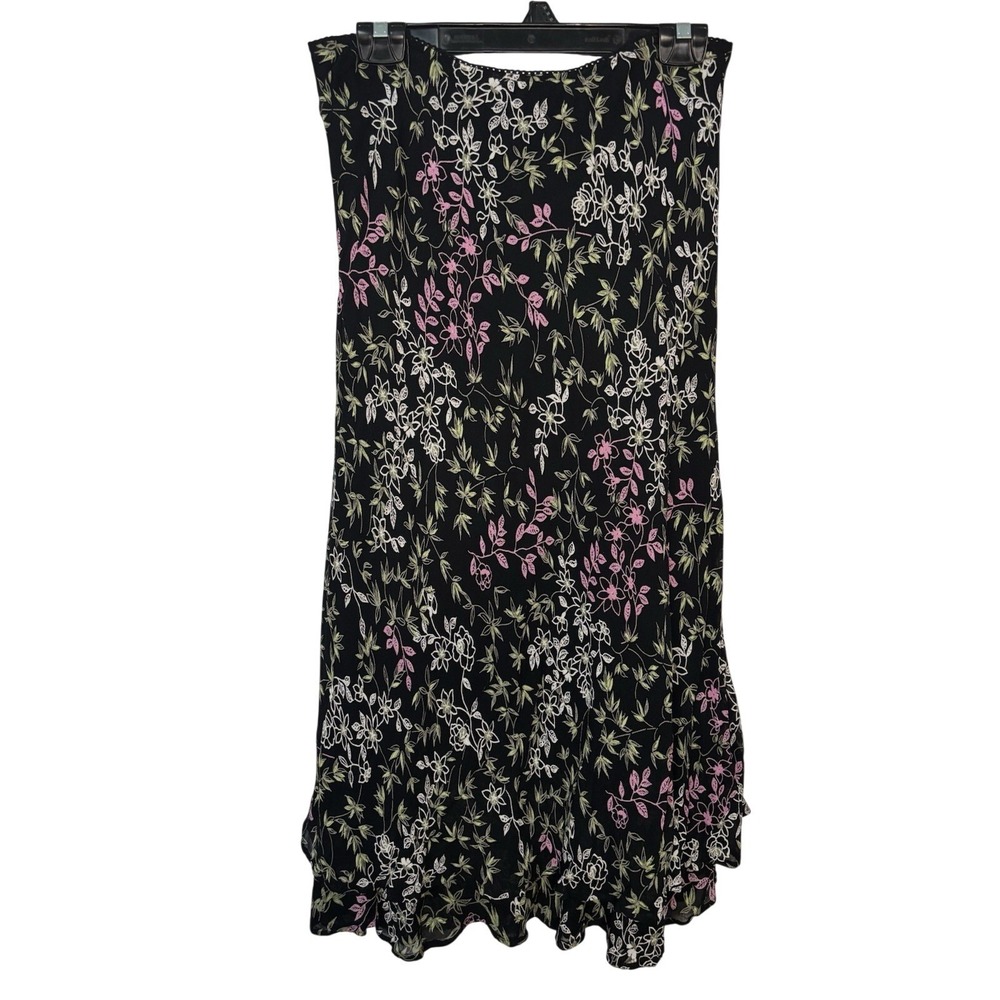 Vintage JM Collection Midi Skirt Womens 8 Black Gauze Floral Whimsigoth 90s Y2K